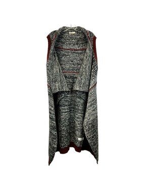 Hazel Womens Cardigan Gray Marled Sleeveless Open Front Red Trim Duster Small